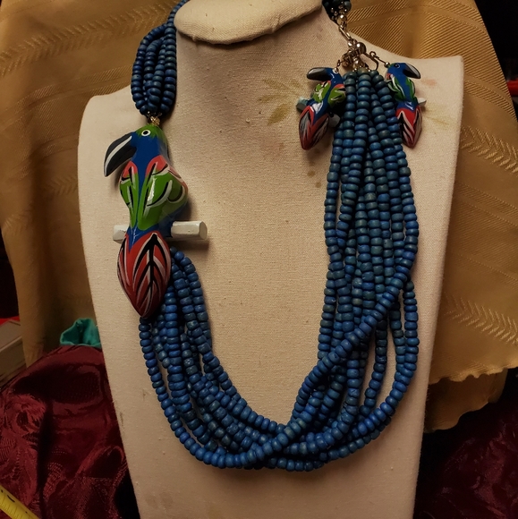 JIMMY Buffet style Parrot earrings & necklace - Picture 2 of 8